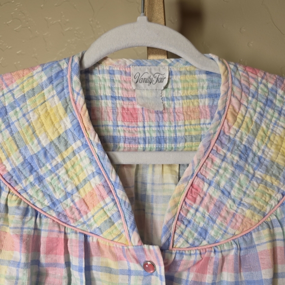Vanity Fair Vintage 70's Pastel Plaid  House Coat Snap Robe Dress Pockets XL - Picture 4 of 14